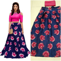 Women's Blue and Pink Color Bangalore Satin Semi Stitched Lehenga Choli