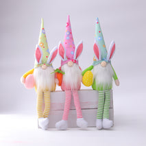 Bunny Elf Hold Egg Plush Cloth Doll Harvest Easter Rabbit Gnome Doll Long Mustache Faceless Slender Legs Bunny Elf