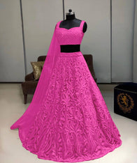 Women's Pink Net Embroidered Lehenga Choli