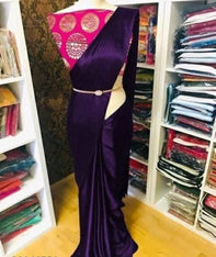 New Trendy Satin Solid Saree with Brocade Blouse piece