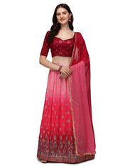 Designer Pink Embellished Silk Lehenga Choli with Dupatta