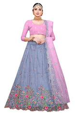 Elite Pink Net Embroidered Lehenga with Choli And Dupatta Set For Women