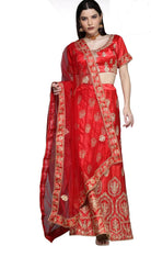 Stylish Women Red Semi-Stiched Fancy Designer Embodired Work With Heavy Daimond Work Along With Embrodired And Border Work On Dupatta And Blouse Satin Silk Lehenga Choli (Sktemly7616)