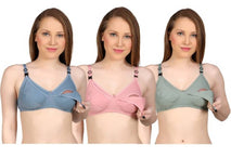 Womens Non Padded Cotton Fabric Maternity Bra, Multicolored Pack of 3