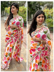 Attractive Georgette Printed Saree with Blouse piece