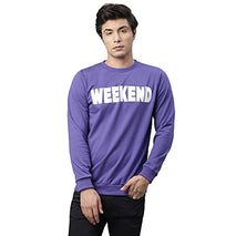 RIGO Men Purple Weekend Print Round Neck Terry Sweatshirt