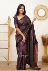 Bonanzas Womens Kanjivaram Soft Lichi Silk Saree With Blouse Piece