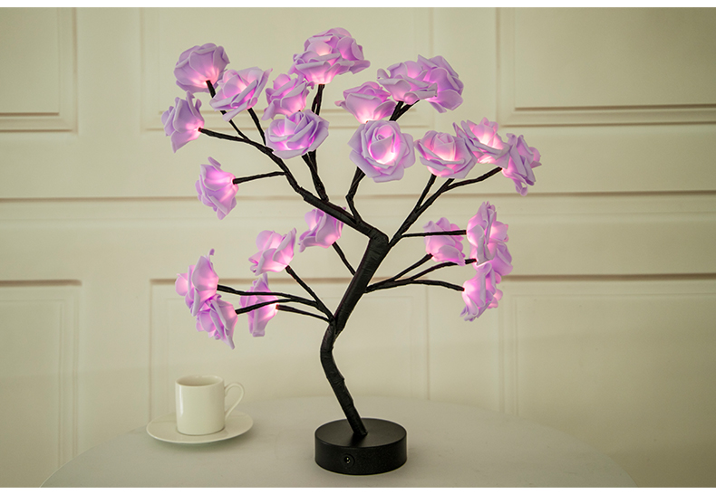 Rose Flower Lamp USB Battery Operated LED Table Lamp Bonsai Tree Night Lights Garland Bedroom Decoration Lights Home Decor