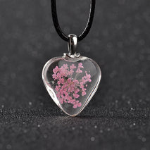 Heart Shaped Glass Dried Flowers Colorful Specimen Acrylic Pendant