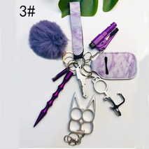 Self Defense Keychain Suit Personal Keychain For Girls Women Safety Key Ring With Hand Sanitizer Bottle Holder Pompom Whistle