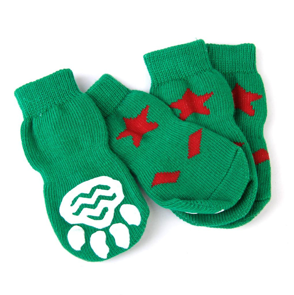 Trendy Retail Waterproof Skid Free Anti-Slip Paw Protector Cotton Dog Socks Pet Supplies Green S PACK OF 4PCS