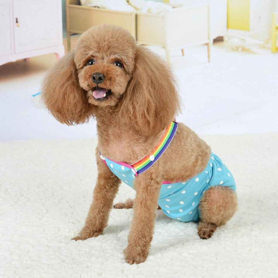 Trendy Retail Fashionable Washable Reusable Suspender Sanitary Pant Panty Diaper With Dots for Pet Female Dog Random Color Size XS