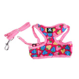 Trendy Retail Set Of Lightweight Breathable Cotton Strawberry Round Dot Design Dog Harness Leash Rose Red M
