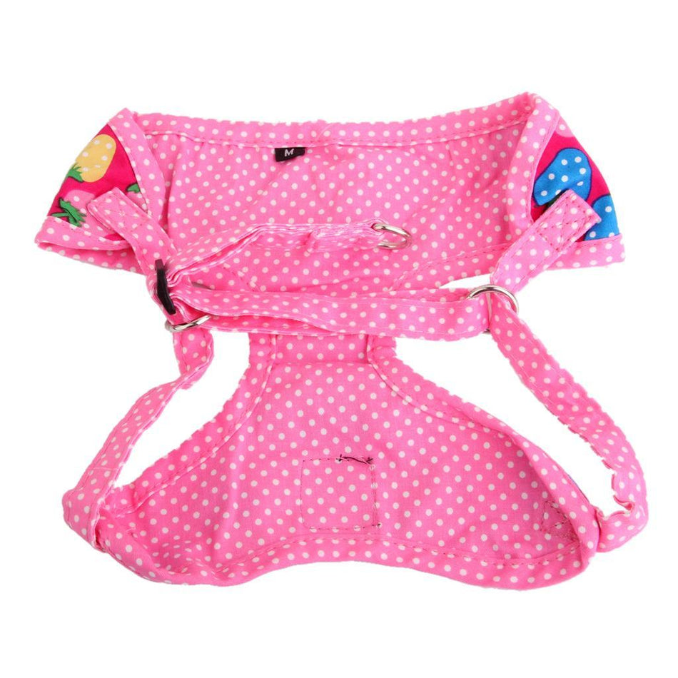 Trendy Retail Set Of Lightweight Breathable Cotton Strawberry Round Dot Design Dog Harness Leash Rose Red M