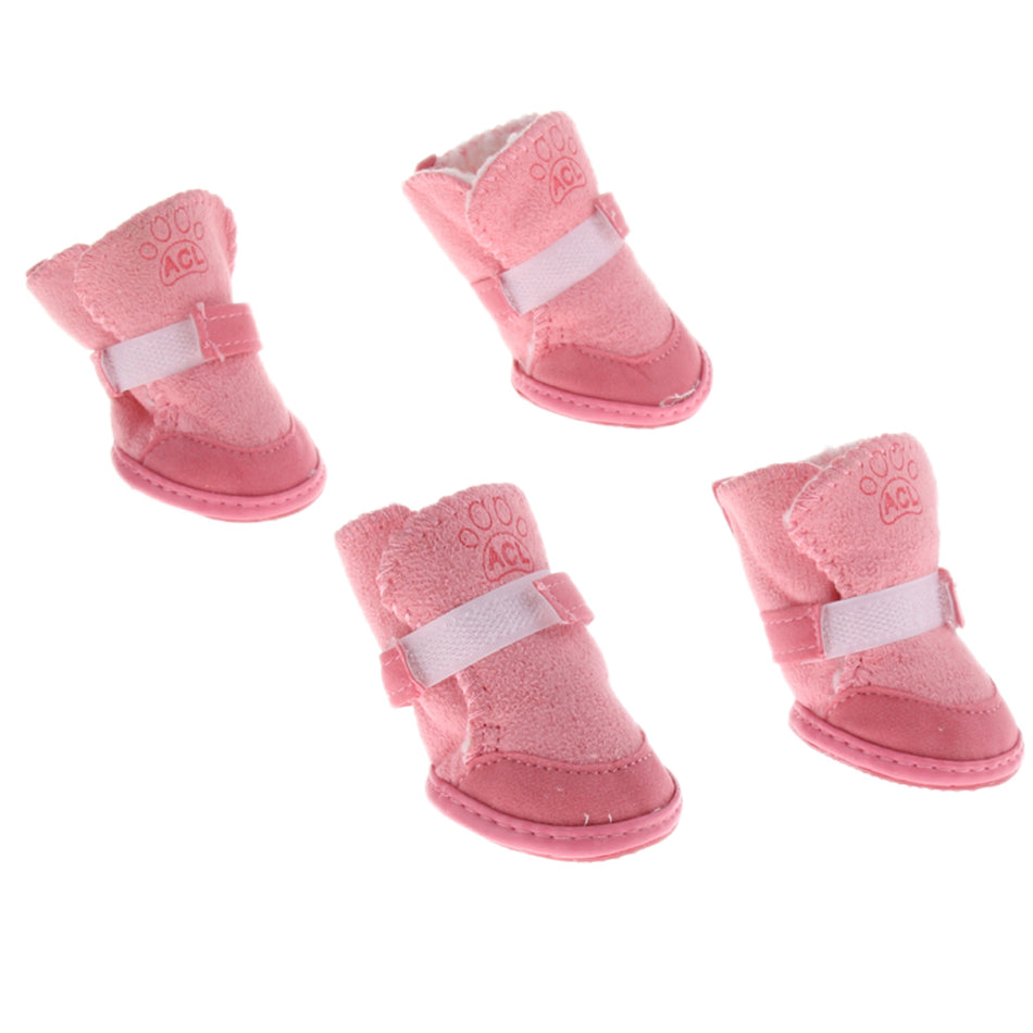 Trendy Retail 4PCS/SET Safe Warm Adjustable Hook And Loop Fastener Snap Pet Dog Cat Shoes Pink 5#