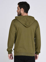 Olive Green Fleece Hooded With Front Zip Open sweatshirt-Full