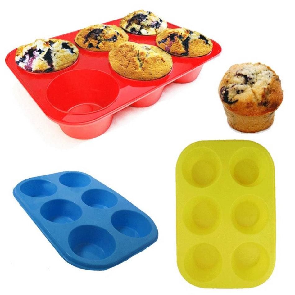 Silicone Round Shape Muffin Mould with 6 Cups, Pack of 1