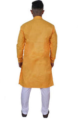 Stylish Cotton Full Sleeves Golden Kurta With Pyjama Set For Men