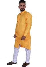 Stylish Cotton Full Sleeves Golden Kurta With Pyjama Set For Men
