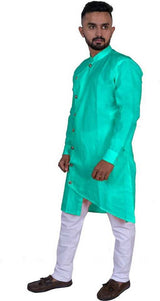 Stylish Cotton Full Sleeves Turquoise Kurta With Pyjama Set For Men