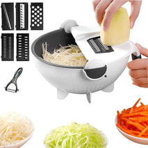 Shopper52 9 in 1 Vegetable Cutter with Drain Wet Basket Kitchen Shredder Grater Slicer Magic Multifunctional Rotate Vegetable Cutter - WETBASK