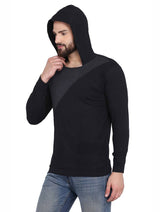 Men's Black Cotton Blend Hoodie with Cross Styling