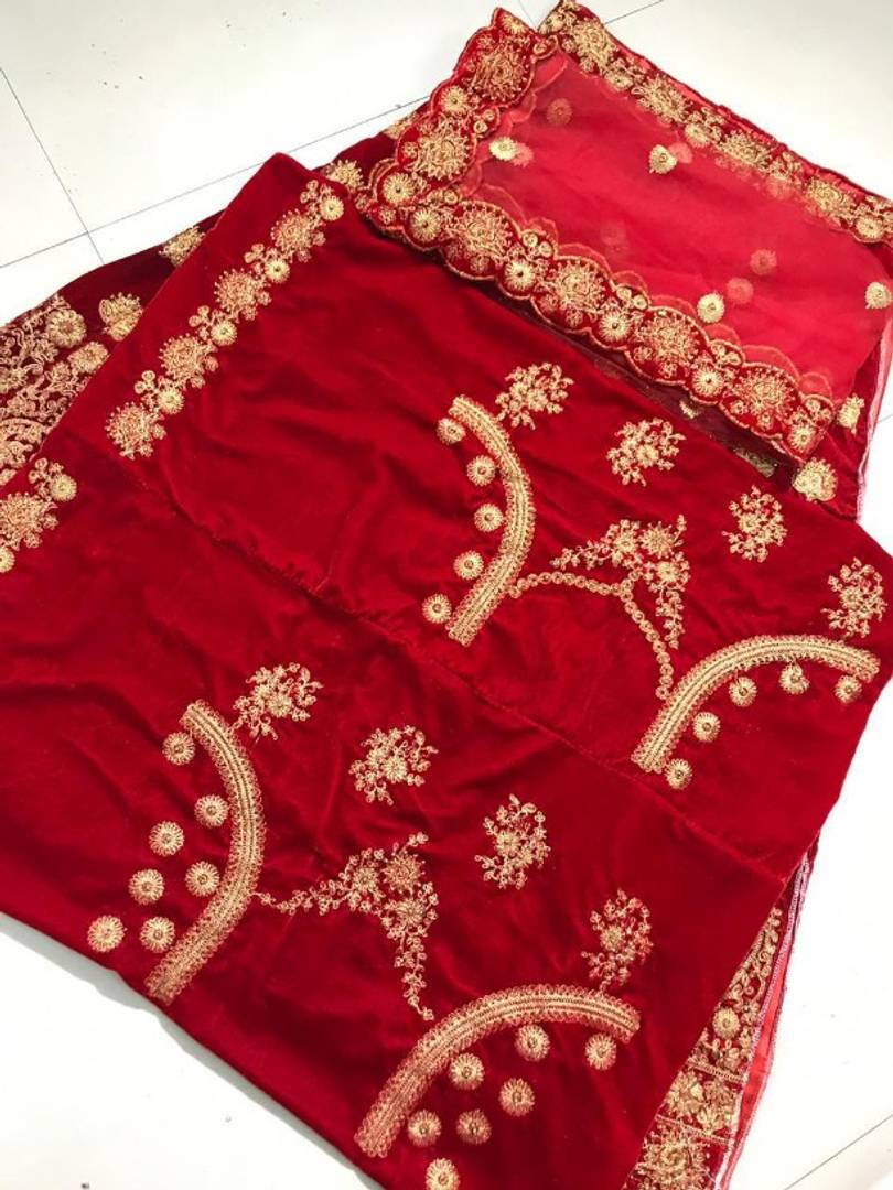 Latest Attractive Velvet Embroidered Semi Stitched Lehenga Choli