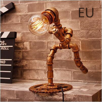 Personality Creative Industrial Style Retro Bedroom Study Bedside Wrought Iron Pipe Cafe Bar Table Lamp Night Lighting