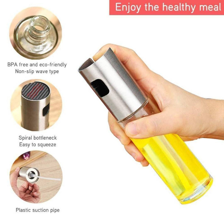 Oil Sprayer, Food Grade Stainless Steel Glass Oil Spray Bottle Vinegar Bottle Oil Dispenser for Cooking, Salad, BBQ, Kitchen Baking, Roasting
