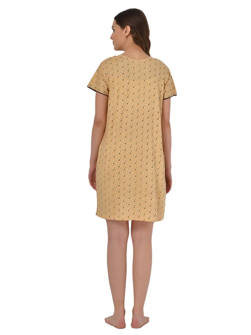 Stylish Yellow Cotton Printed Feeding  Night Dress For Women