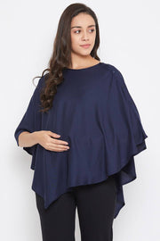 Women's Maternity Solid Feeding Cape in Royal Blue - Rayon