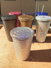 Diamond-Studded Vacuum Flask, Double Straw Cup, Diamond Drink Cup, Drinking Cup, Fine Gift Cup, Full Of Diamonds In Stock