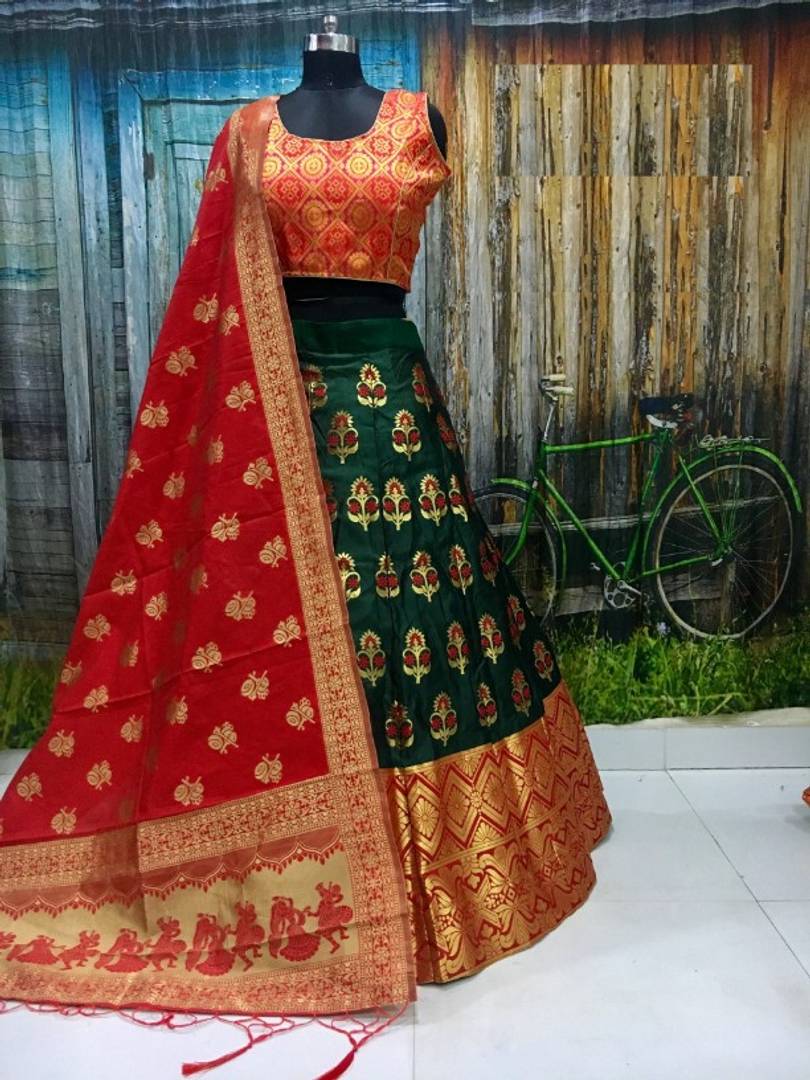 Women's Banarasi Jacquard Silk Special Semi Stiched Heavy Lehenga With Banarasi Duptta