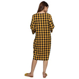 Woolen Yellow Checked Round Neck 3/4 Sleeves Maternity Dress For Women