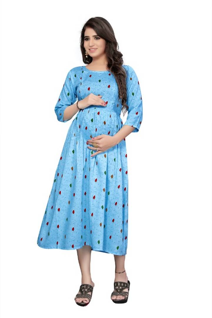 Women Rayon Printed Maternity And Feeding Dress
