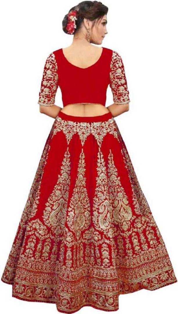 Womens Wedding New Embroidered Silk Lehenga Choli red