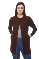 Clapton Acrylic Blend Round Neck Full Sleeve Casual Solid Winter Wear Cardigans For Women Maroon