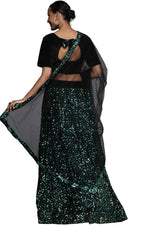 Stylish Women Golden and Green (Black) Semi-Stiched Fancy Designer Multi Random Pattern Sequence Work Along With Can Can And Stylish Dupatta And Blouse Border Work Velvet Lehenga Choli (MRSSKTMBJ7651)