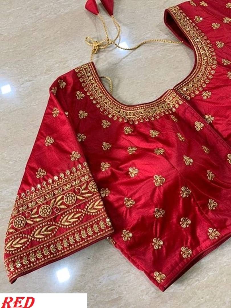 Embroidered V-NECK FREE SIZE READYMADE ADJUSTABLE BLOUSE WITH ZARI AND ALLOVER  WORK
