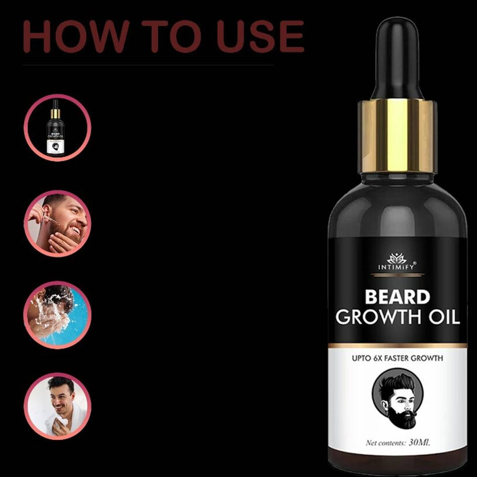 Intimify Beard growth hair oil, Beard growth oil men, Best beard growth oil, Advanced beard growth oil for faster beard growth and thicker looking beard in 30ml Pack of 1.
