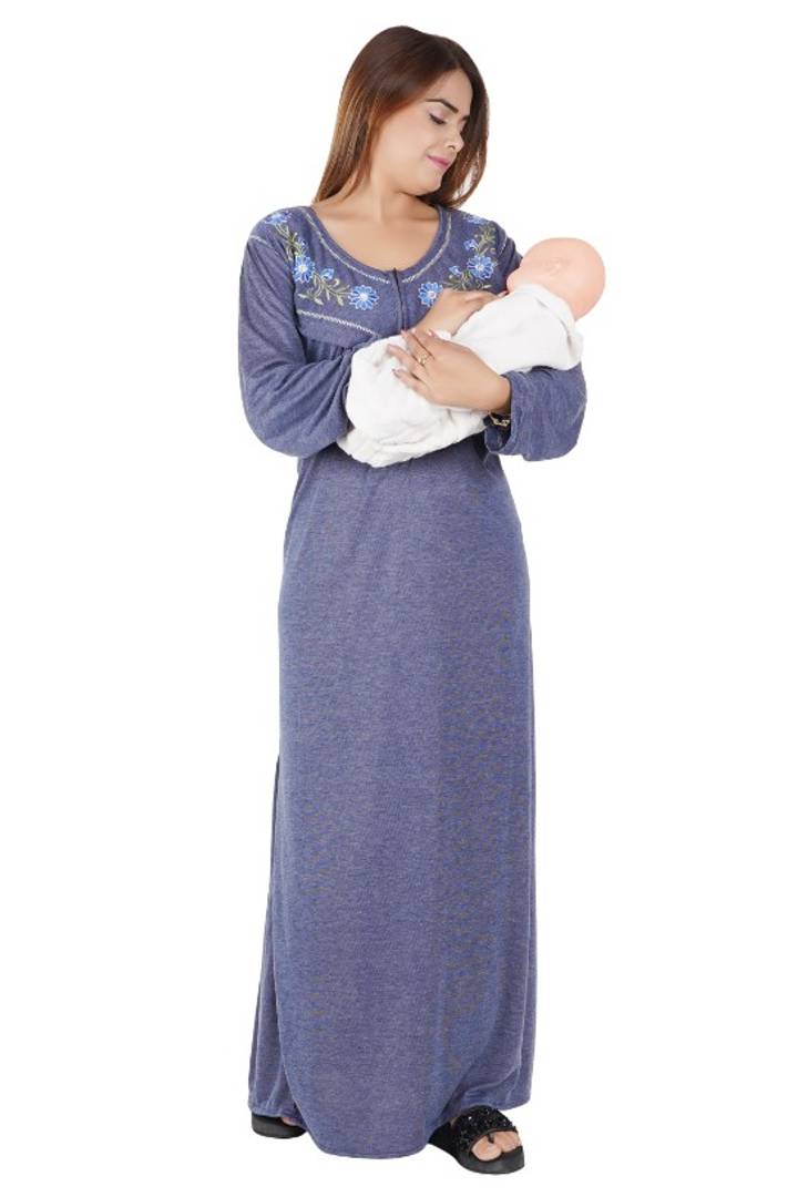 REN STAR Womens Hosiery Cotton, Nursing, Feeding, Maternity Nighty - Zip Opening at Bust - Before and After Baby Multipurpose Night Dress