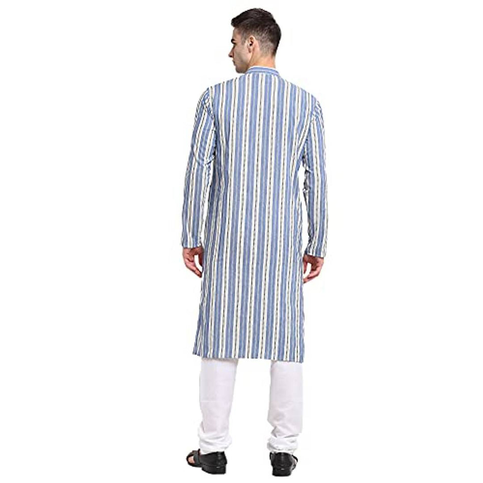 Jompers Men Black & White Striped Cotton Kurta with Pyjamas
