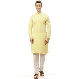 Jompers Men's Yellow & White Embroidered Straight Kurta Pyjama Set. ( Yellow, L )