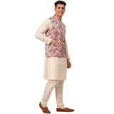 Jompers Men's Solid Kurta Pyjama With Floral Embroidered Nehru Jacket.