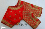 Elite Red Phantom Thread Embroidered Moti Work Readymade Blouse For Women