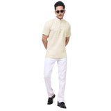 Stylish Fancy Cotton Linen Pattern Light Cream Short Kurta For Men Pack Of 1