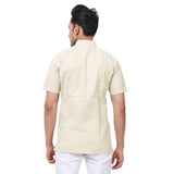 Stylish Fancy Cotton Linen Pattern Light Cream Short Kurta For Men Pack Of 1