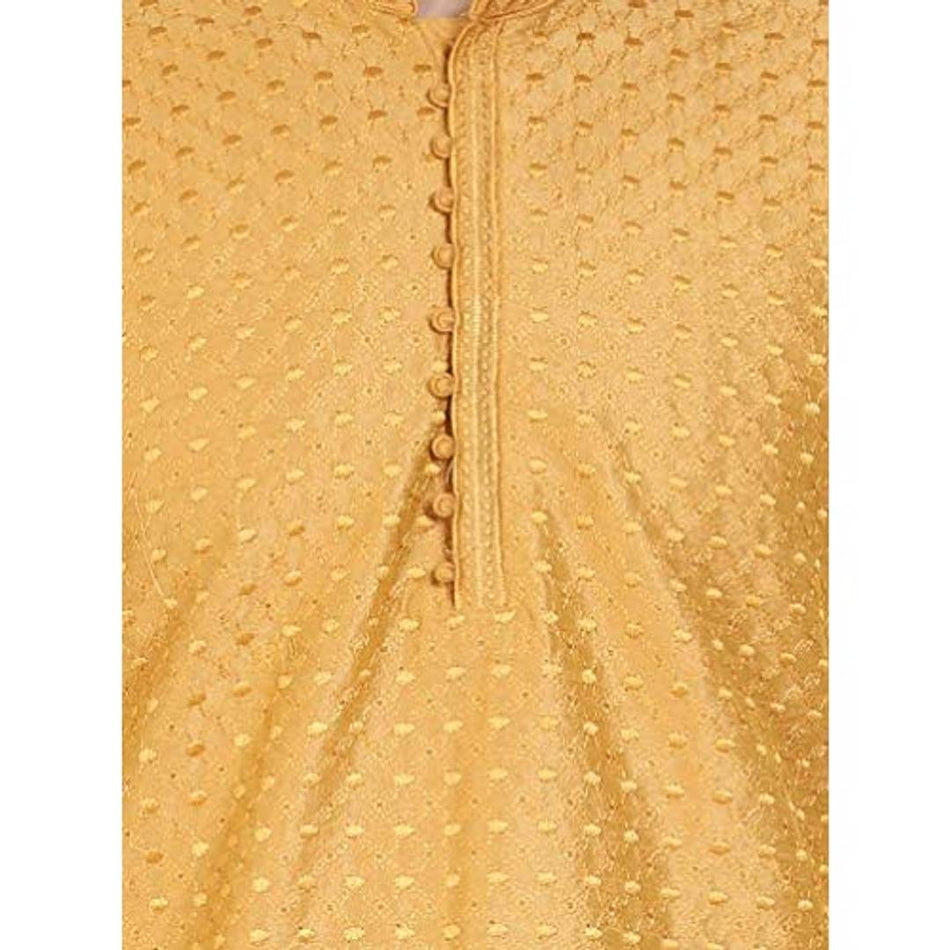 SKAVIJ Men's Dupion Silk Regular Kurta Pajama Stylish Traditional Clothing Gold_Small