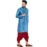 SKAVIJ Men's Art Silk Dhoti Kurta Set Ethnic Dress turquoise_L