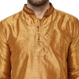 SKAVIJ Men's Art Silk Dhoti Kurta Set Ethnic Dress Brown_S